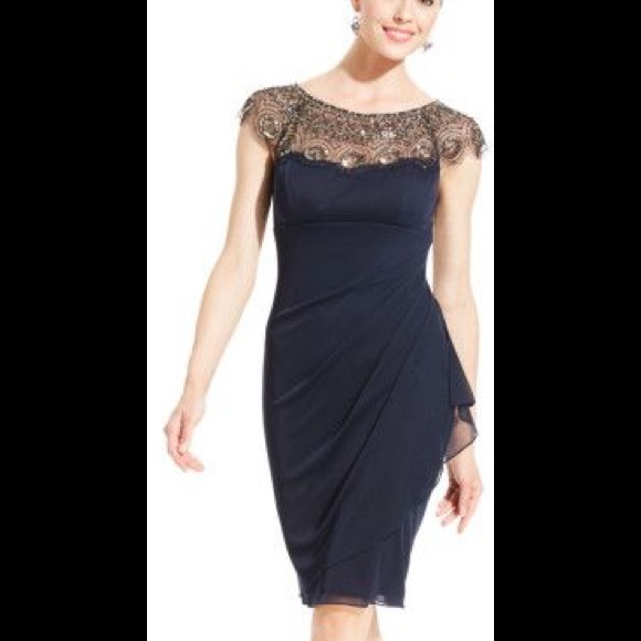 Xscape Dresses & Skirts - Xscape Navy Sequins Jewel Drape Dress Size 4
